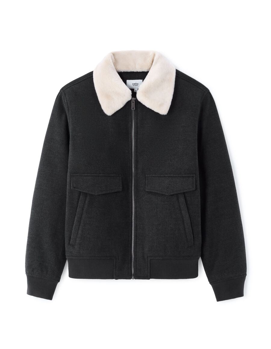 wolljacke aus wollmischgewebe mit pelzkragen
