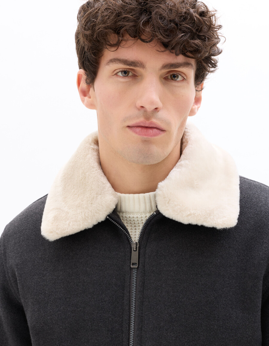 wolljacke aus wollmischgewebe mit pelzkragen