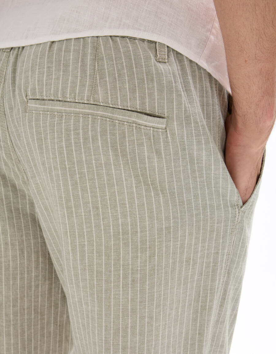 gerade geschnittene gestreifte leinen- und baumwollhose