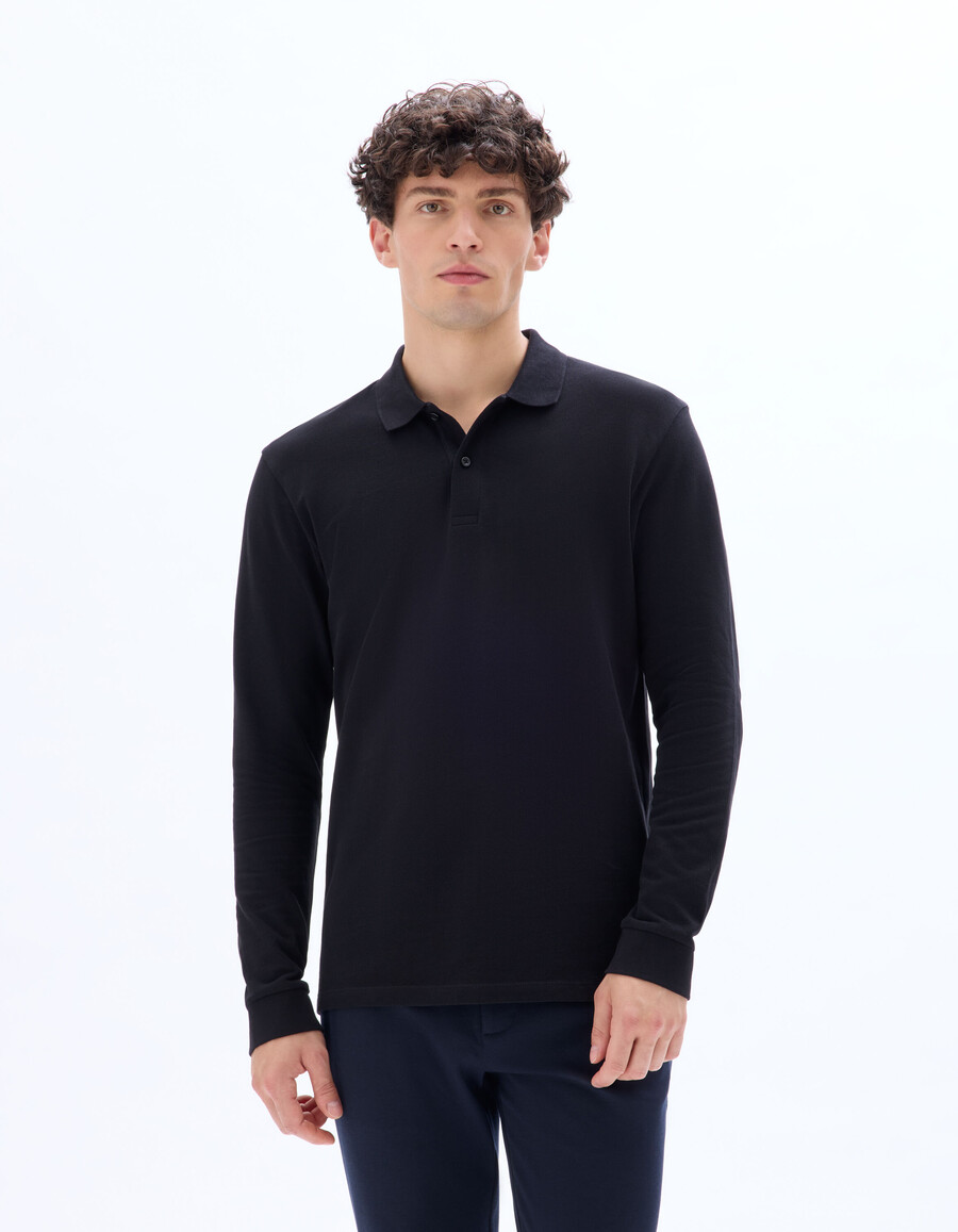 regular piqué-poloshirt 100 baumwolle lange ärmel