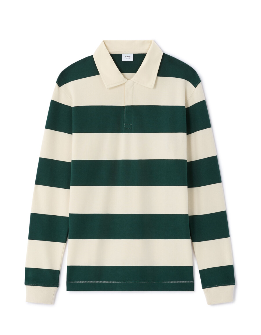 gestreiftes langärmeliges kastenförmiges poloshirt