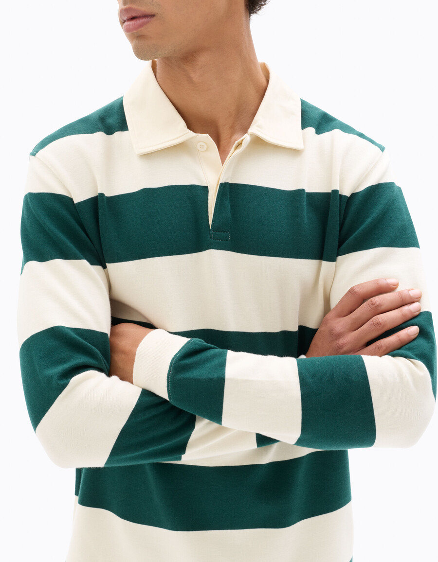 gestreiftes langärmeliges kastenförmiges poloshirt