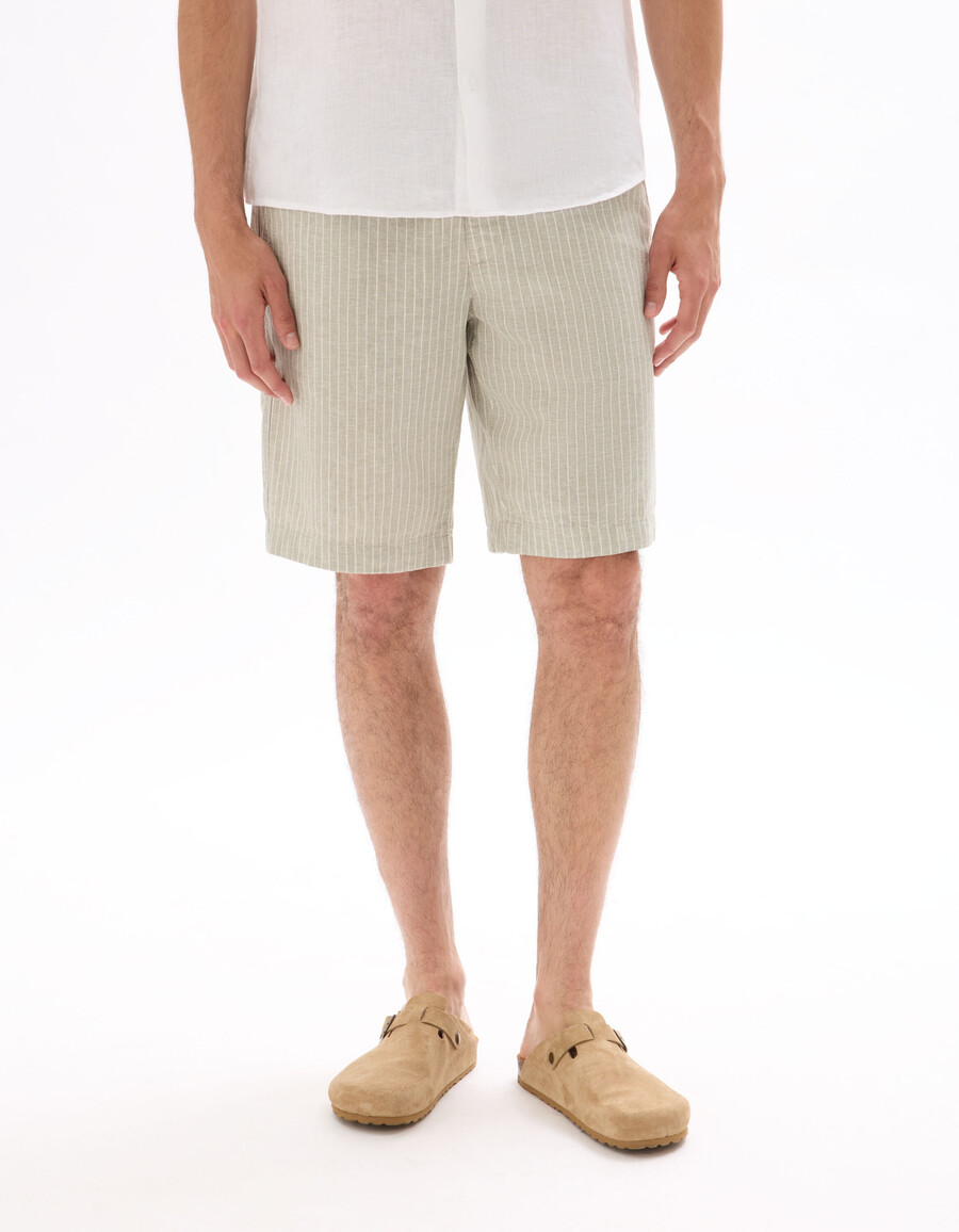 gestreifte bermudashorts aus leinen und baumwolle