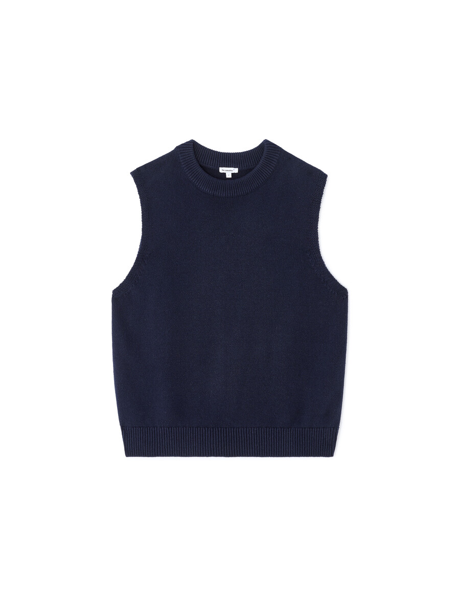 marineblauer ärmelloser pullover mit rundhalsausschnitt