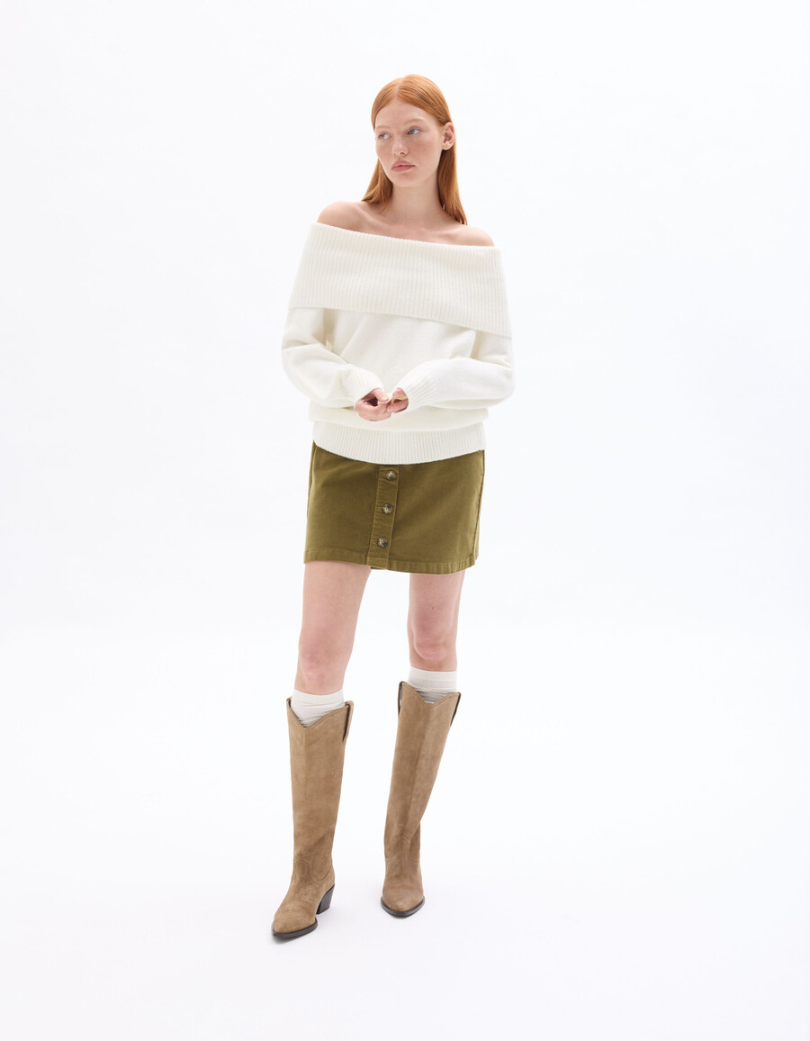 bardot-pullover aus wollmischgewebe