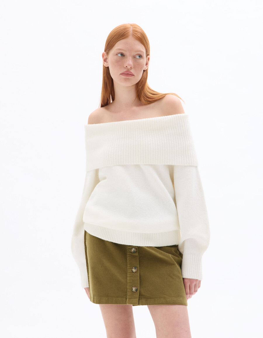 bardot-pullover aus wollmischgewebe
