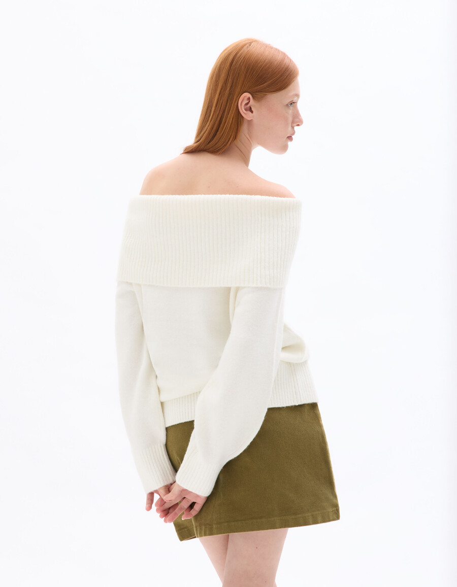 bardot-pullover aus wollmischgewebe