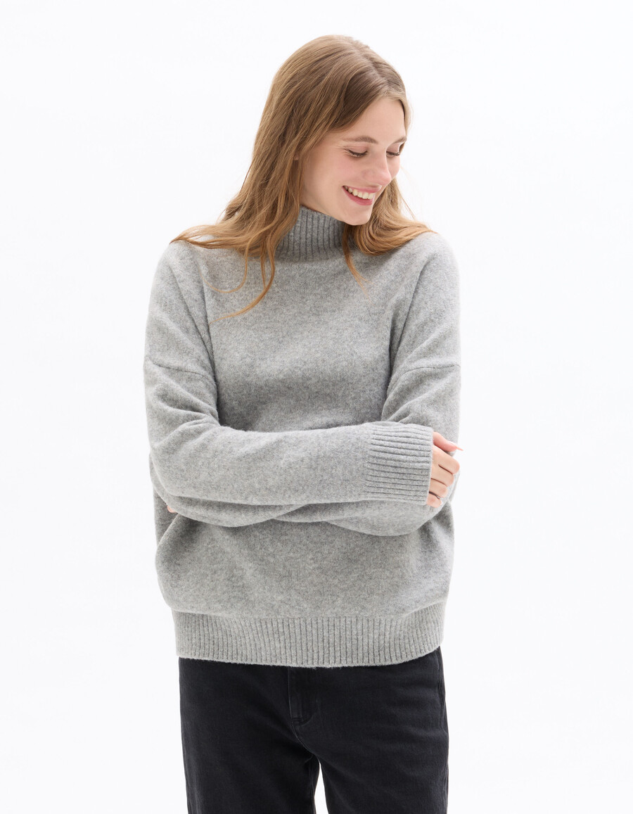 rollkragenpullover aus wollmischgewebe