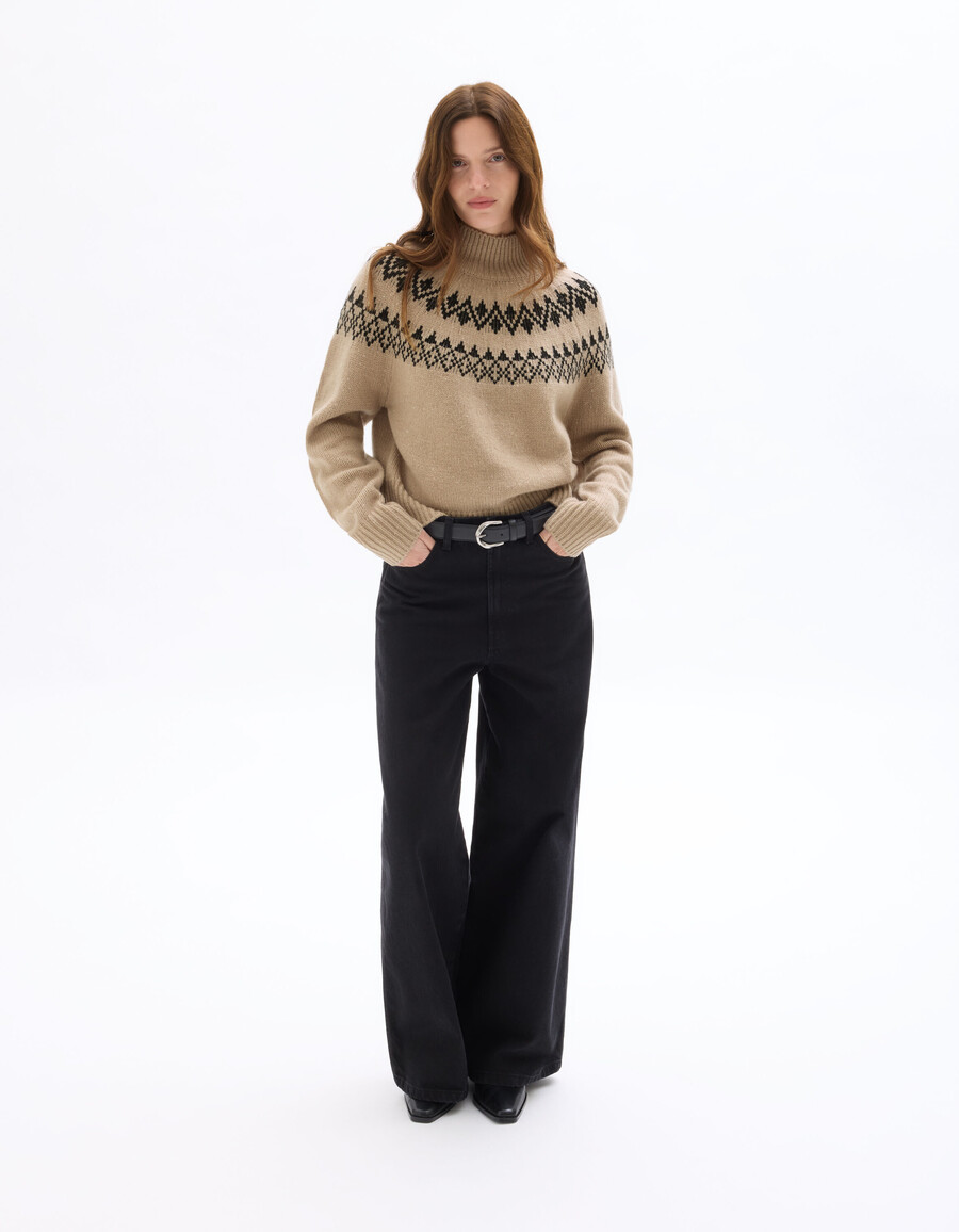 jacquard-rollkragenpullover aus wollmischung