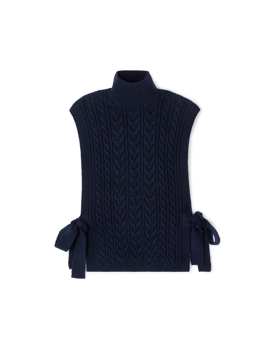 ärmelloser pullover mit hohem kragen und bindekragen