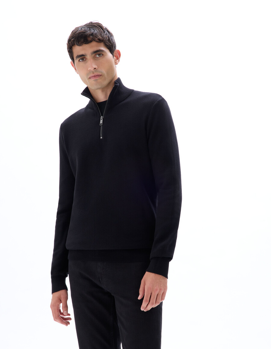 pullover mit reißverschlusskragen aus 100 baumwoll-piqué