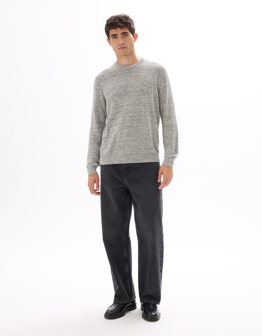 zweifarbiger pullover aus leinenmischung mit rundhalsausschnitt