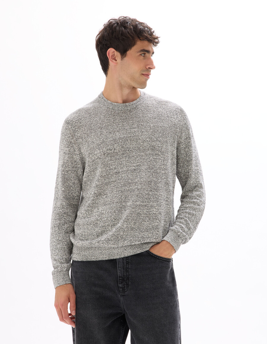 zweifarbiger pullover aus leinenmischung mit rundhalsausschnitt