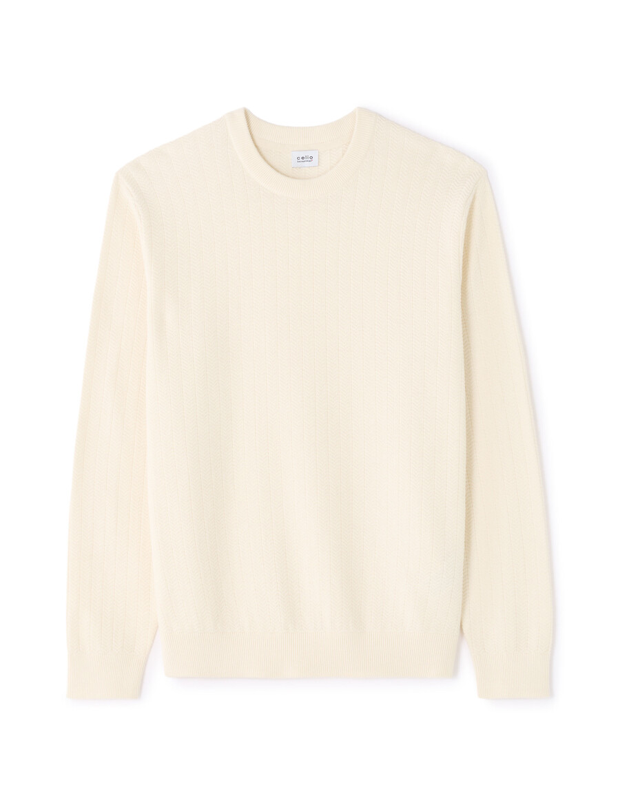 rundhals-strickpullover mit fischgrätmuster 100 baumwolle