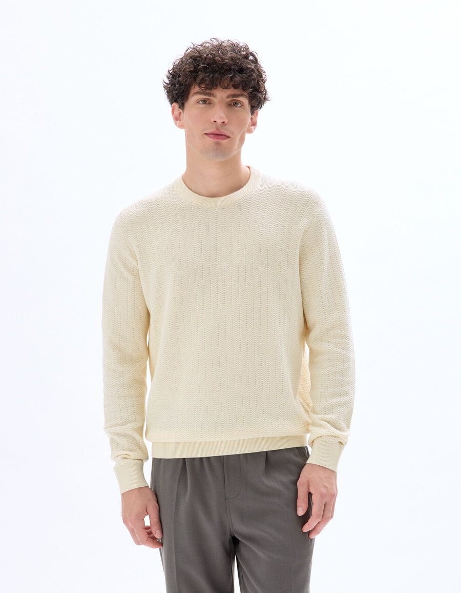 rundhals-strickpullover mit fischgrätmuster 100 baumwolle