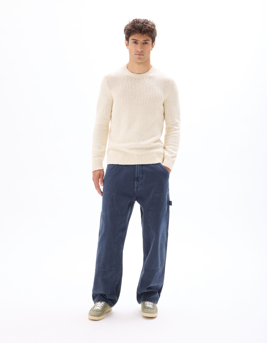 rundhalspullover aus meliertem strickmaterial 100 baumwolle