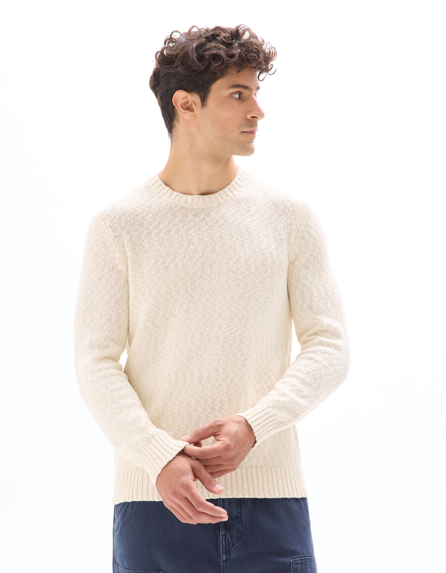 rundhalspullover aus meliertem strickmaterial 100 baumwolle