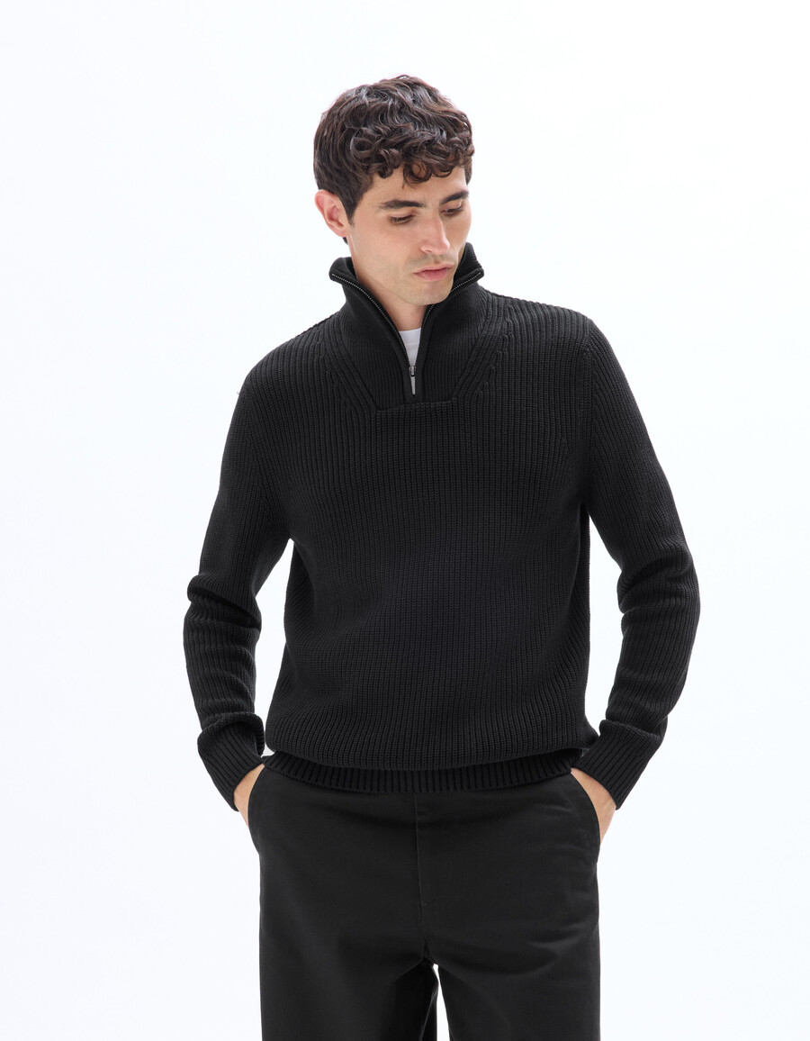 normal geschnittener pullover mit reißverschluss am kragen 100 baumwolle