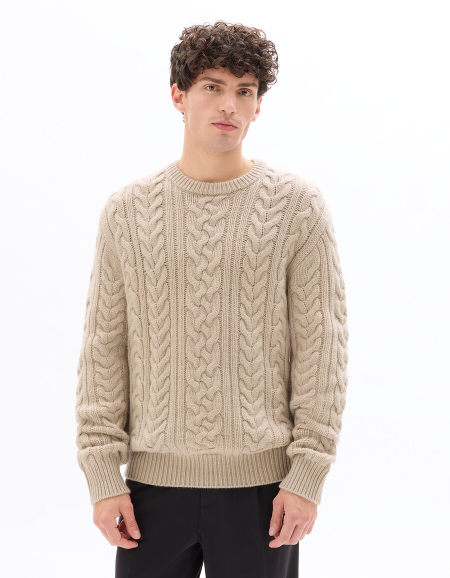 zopfstrickpullover mit rundhalsausschnitt aus wollmischung