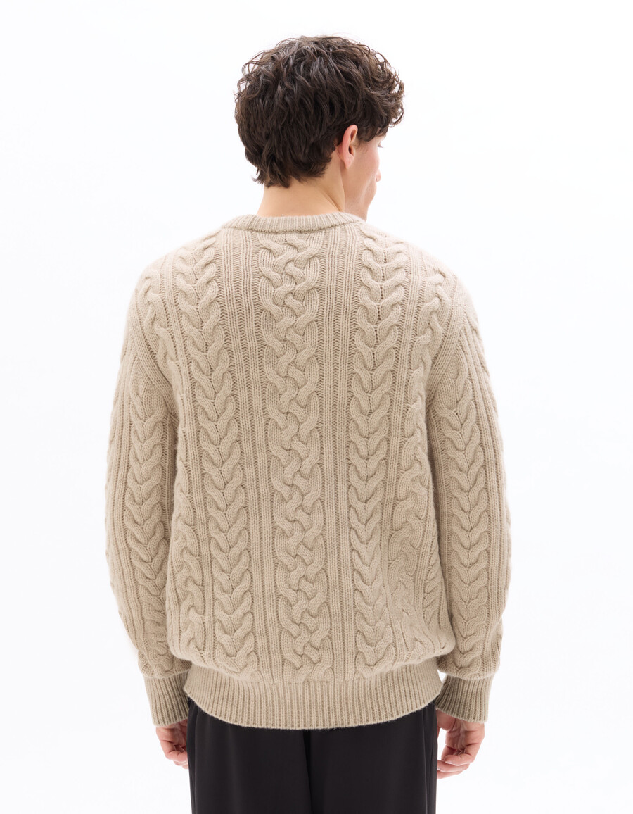 zopfstrickpullover mit rundhalsausschnitt aus wollmischung