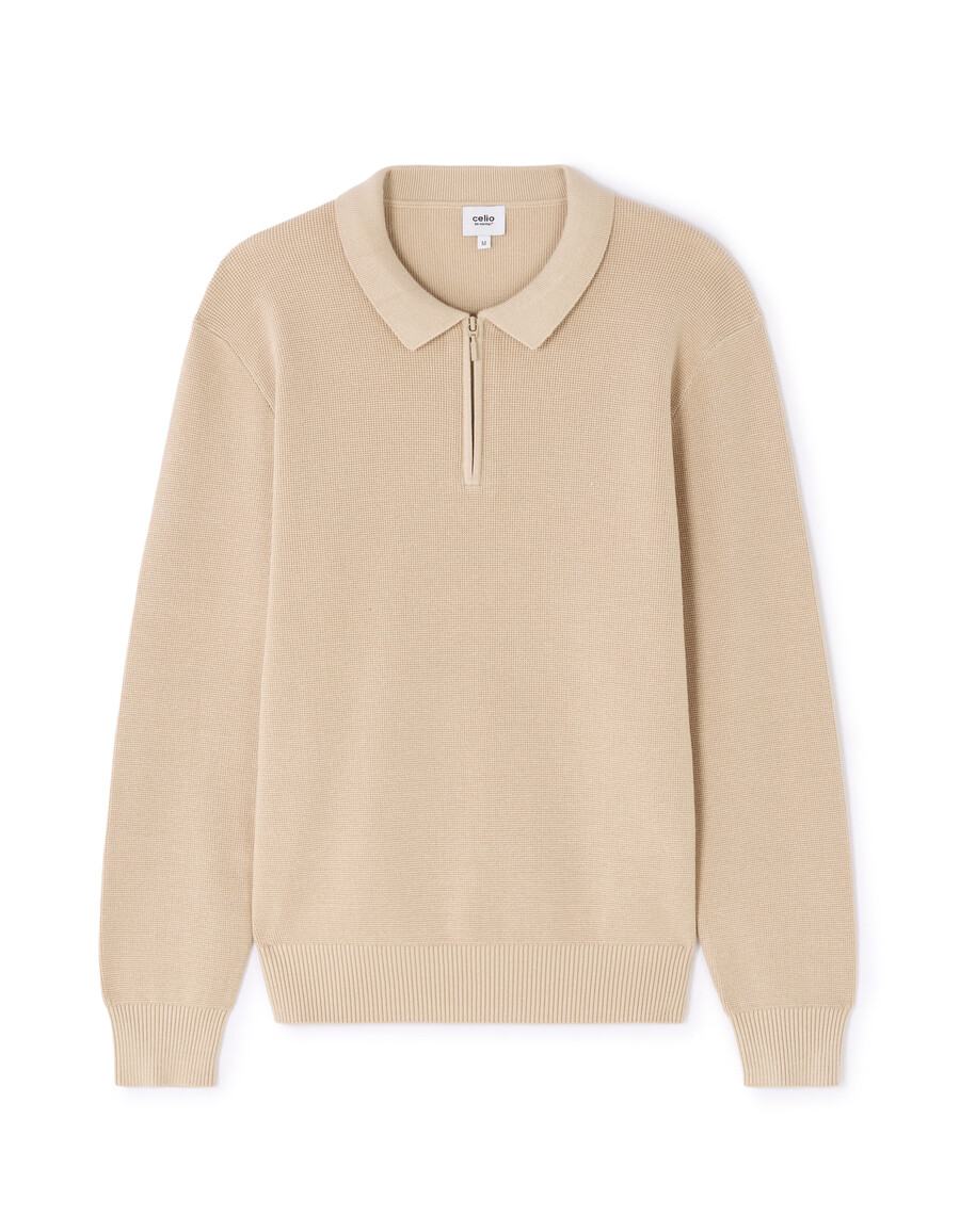 polopullover mit waffelstruktur und reißverschluss