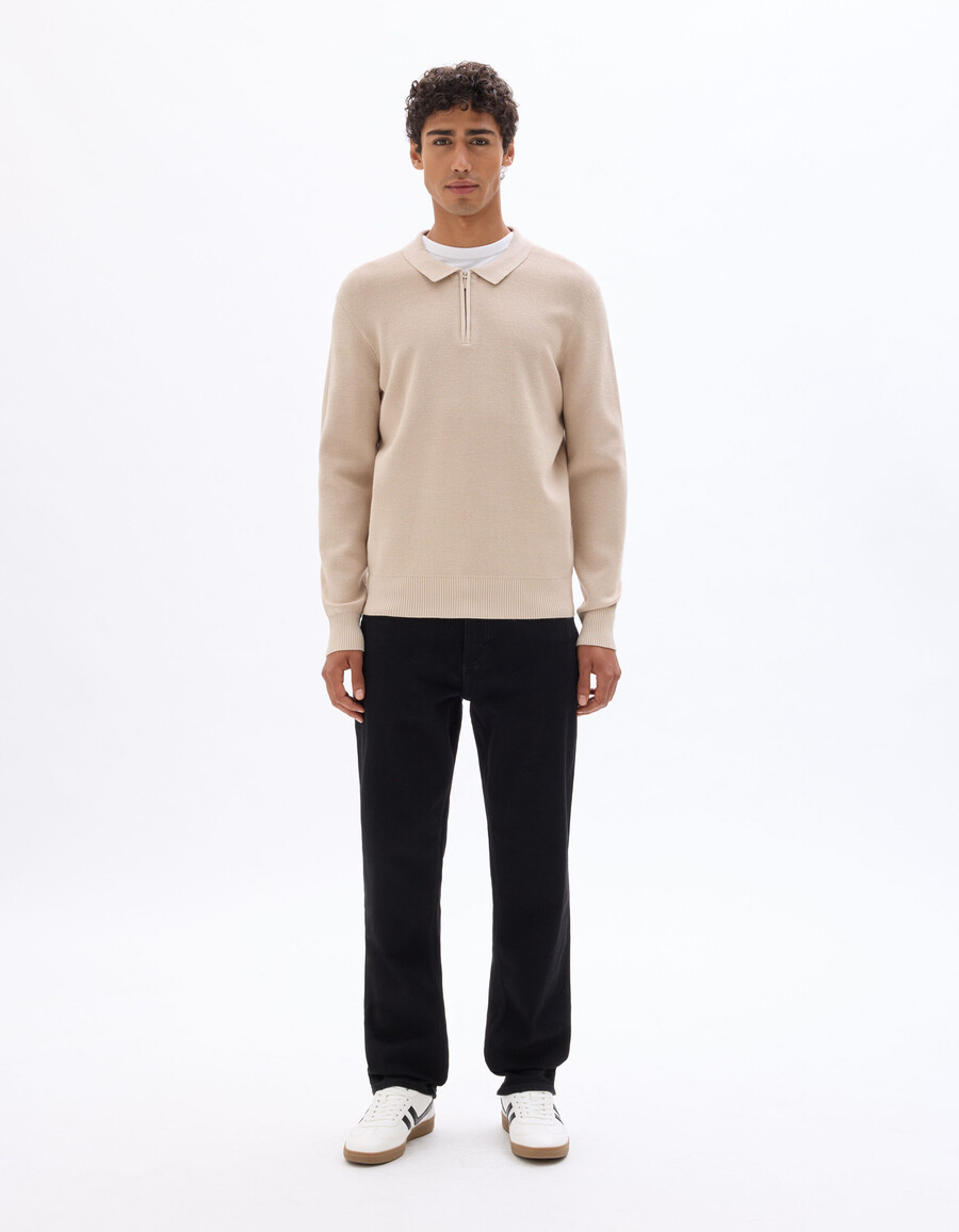 polopullover mit waffelstruktur und reißverschluss