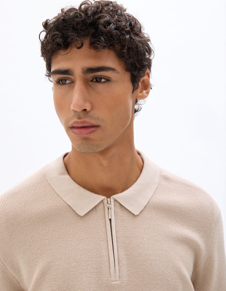 polopullover mit waffelstruktur und reißverschluss