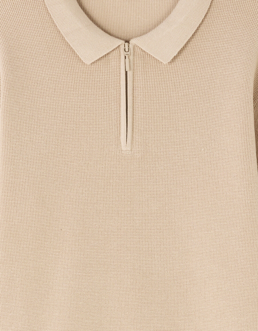 polopullover mit waffelstruktur und reißverschluss