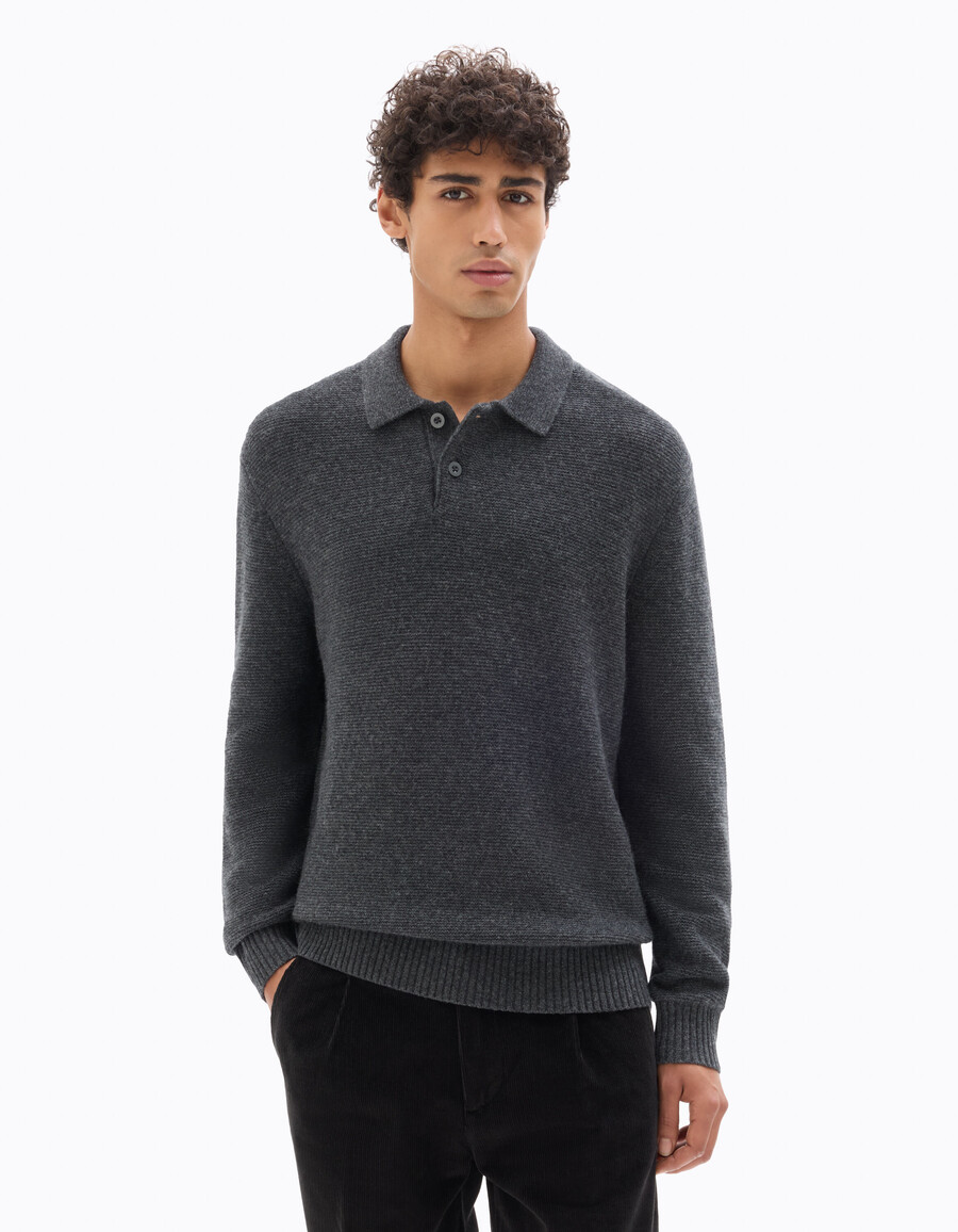 lässiger kraus rechts gestrickter pullover aus wollmischung