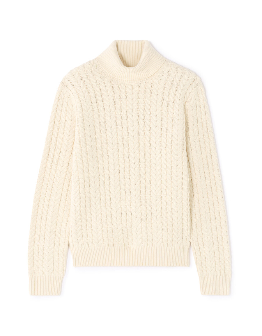 zopfstrick-rollkragenpullover mit sherpa-futter