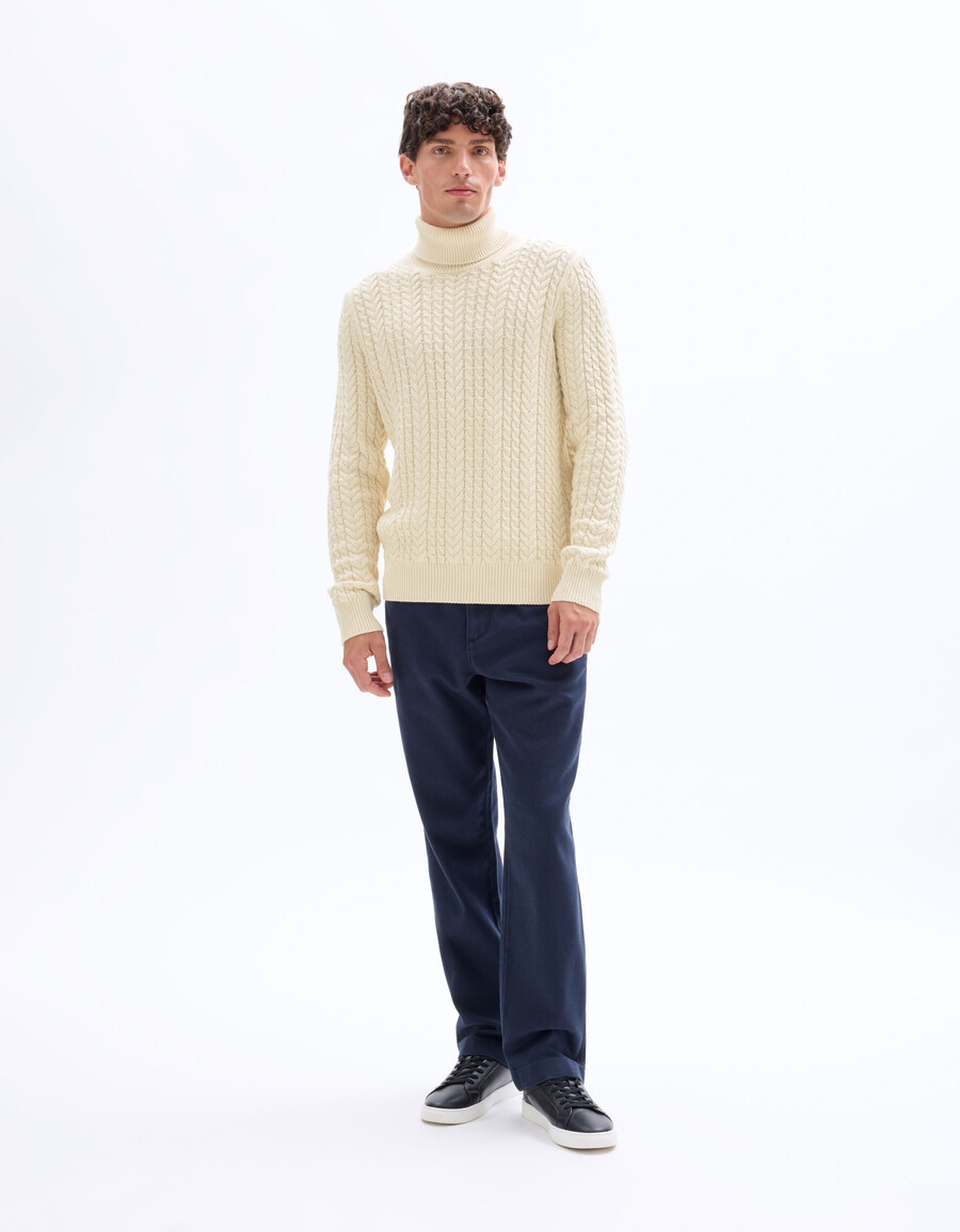 zopfstrick-rollkragenpullover mit sherpa-futter