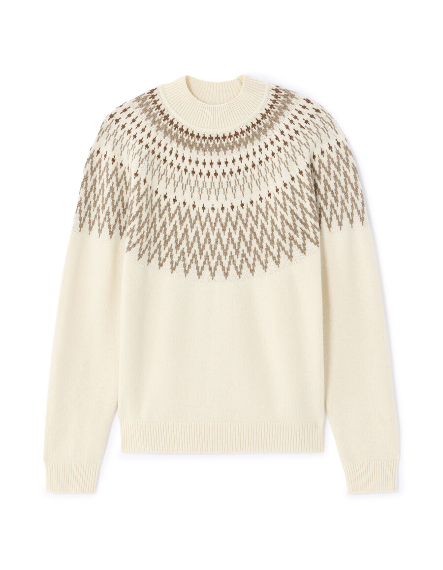 ecrufarbener jacquard-pullover aus wollmischung