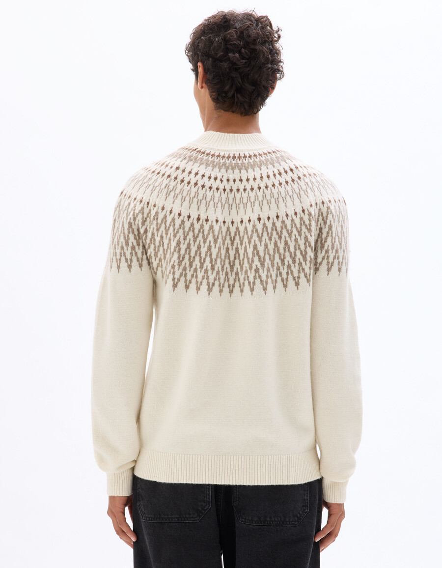 ecrufarbener jacquard-pullover aus wollmischung