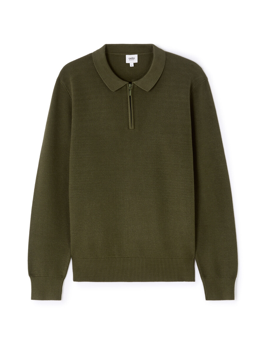polopullover mit waffelmuster und reißverschluss