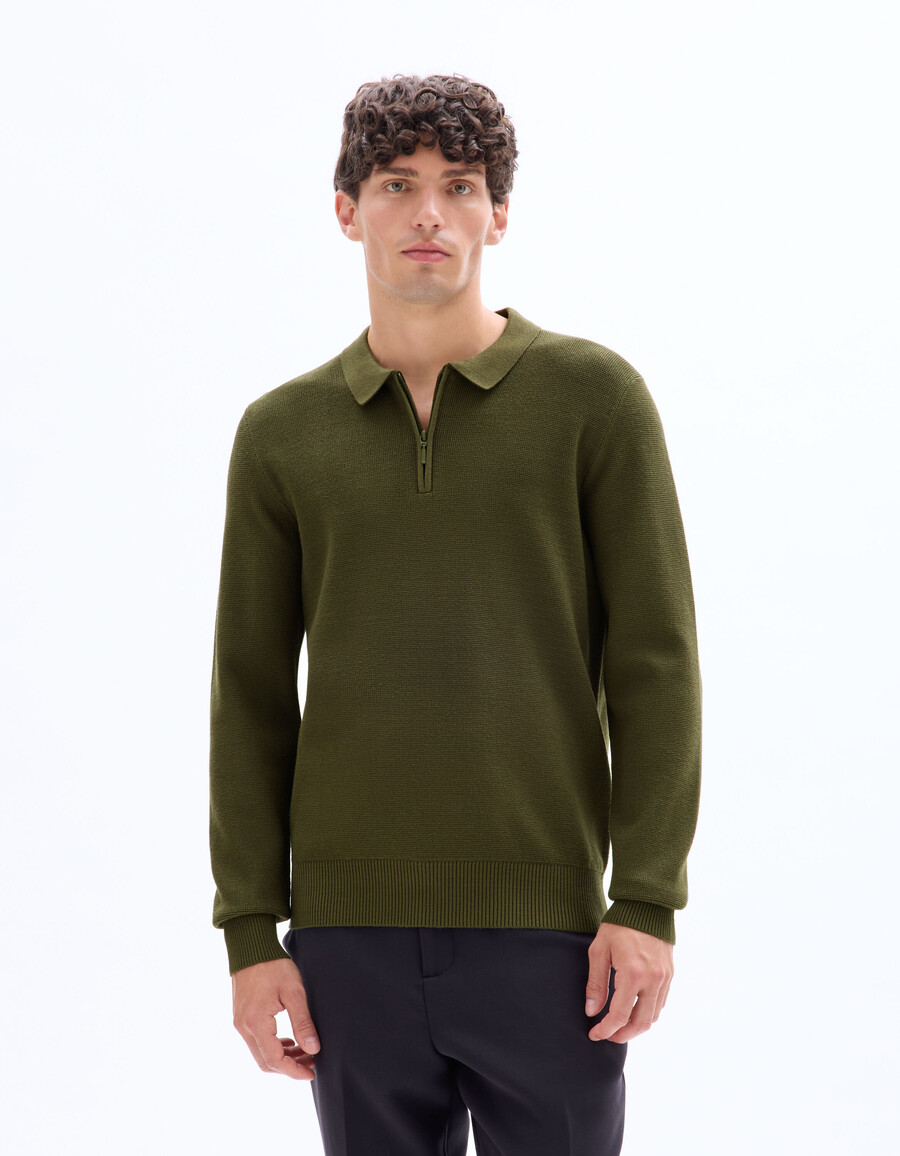 polopullover mit waffelmuster und reißverschluss