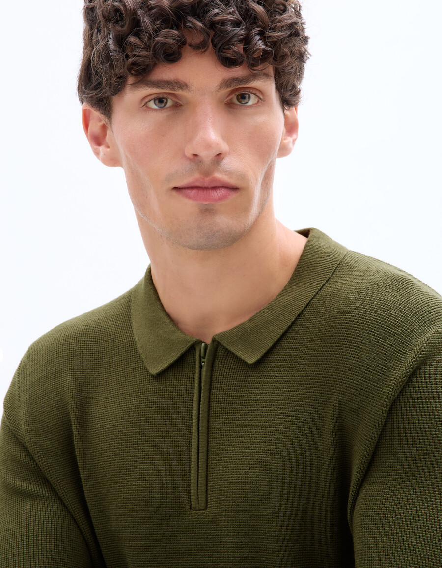 polopullover mit waffelmuster und reißverschluss