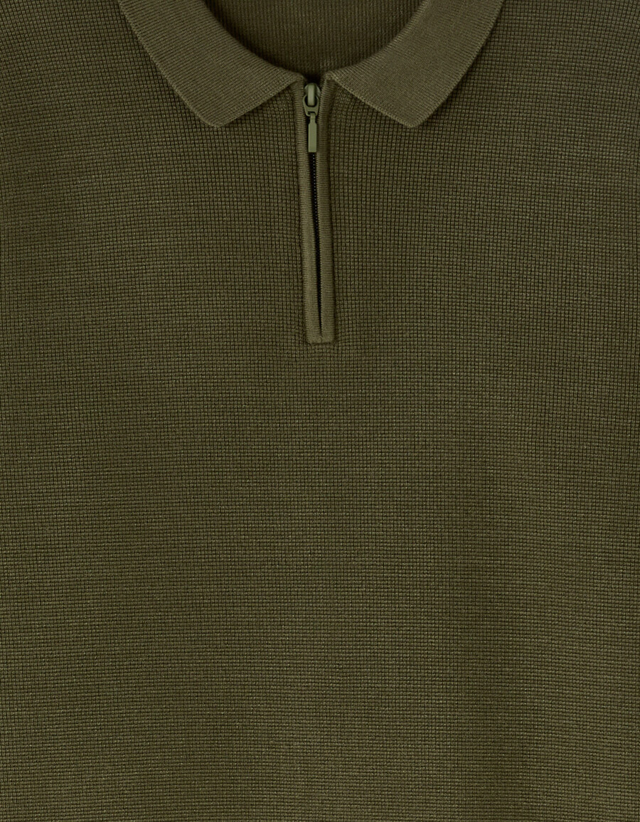 polopullover mit waffelmuster und reißverschluss
