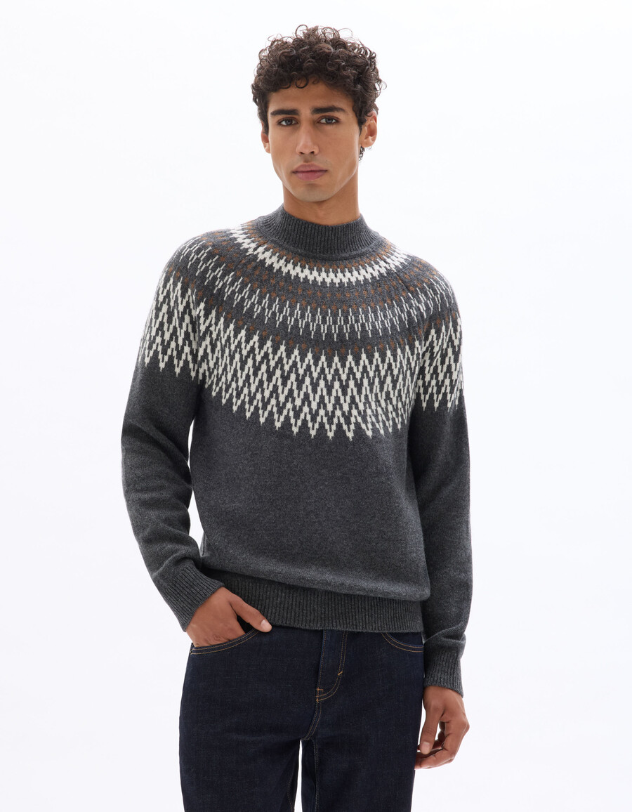 jacquard-pullover aus wollmischung
