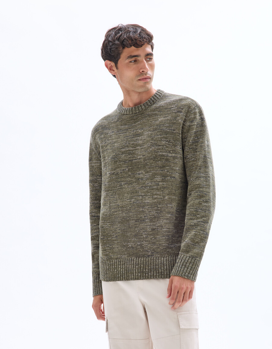 rundhalspullover aus 100 chenille-baumwolle