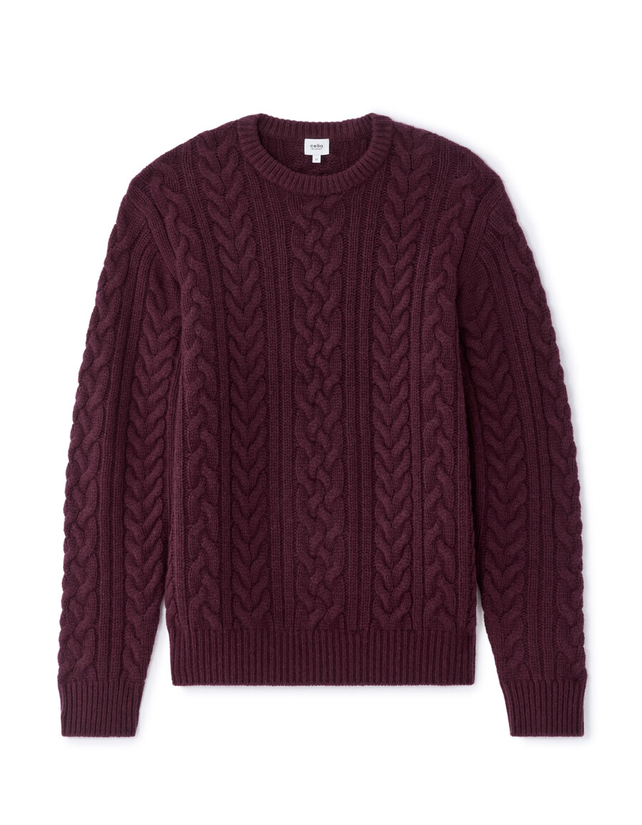 zopfstrickpullover mit rundhalsausschnitt aus wollmischung