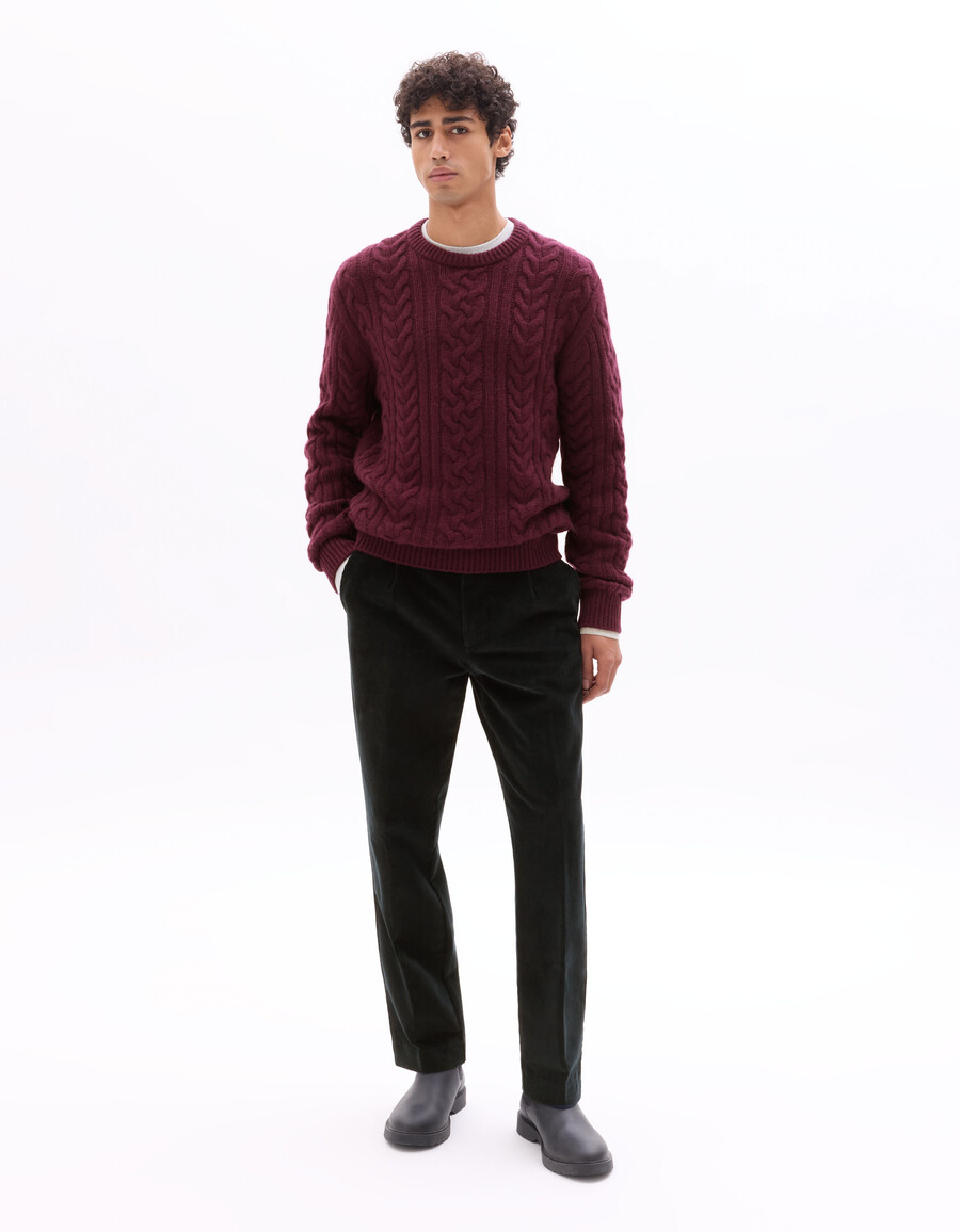 zopfstrickpullover mit rundhalsausschnitt aus wollmischung