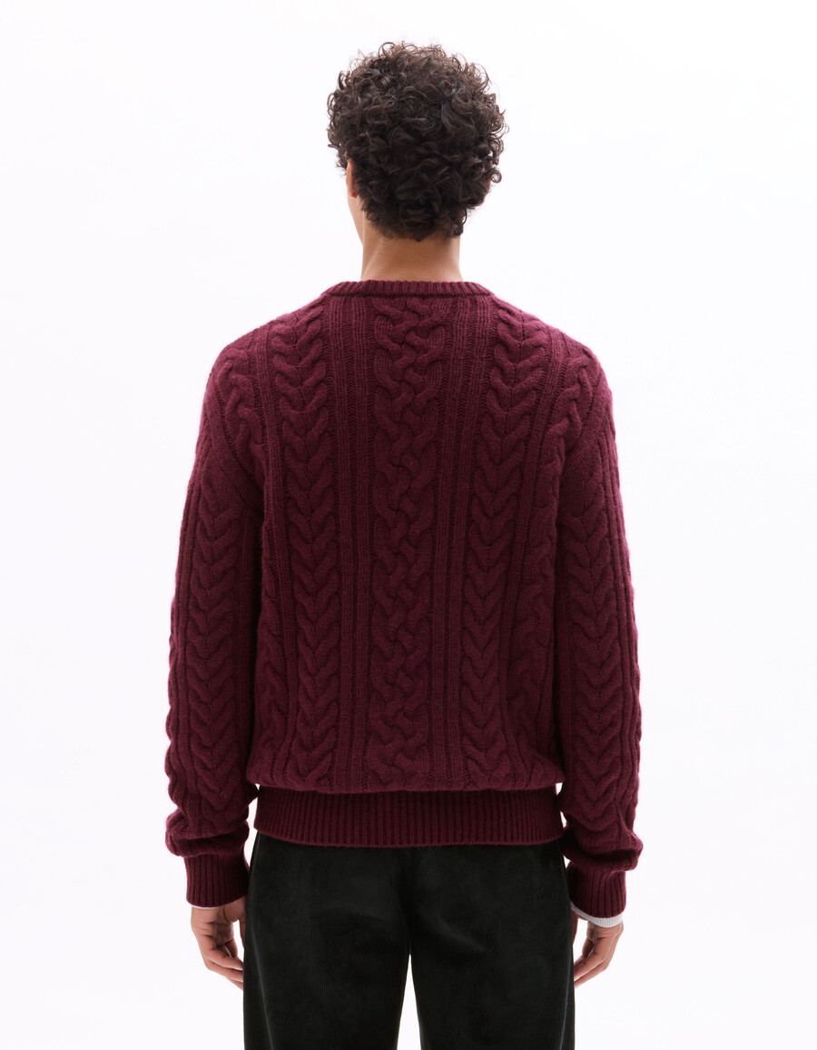 zopfstrickpullover mit rundhalsausschnitt aus wollmischung