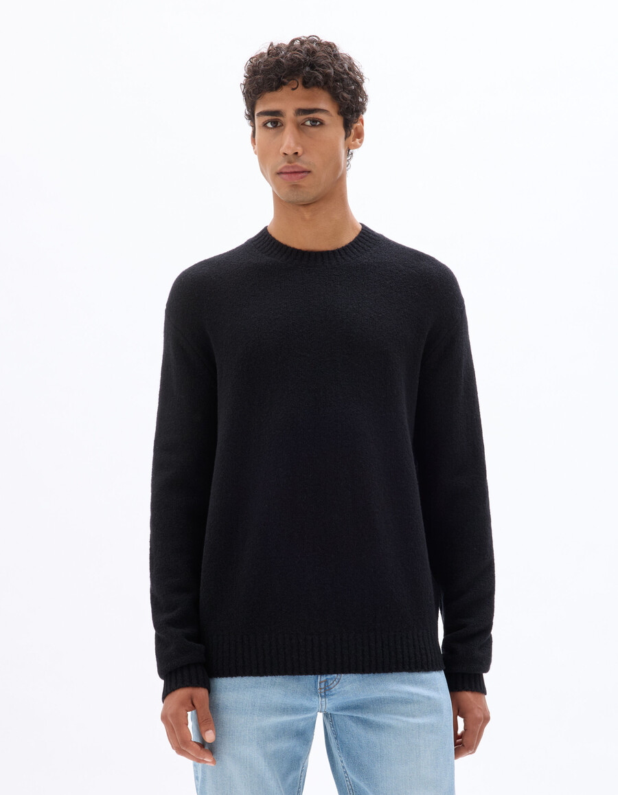 schwarzer bouclé-pullover aus wollmischung