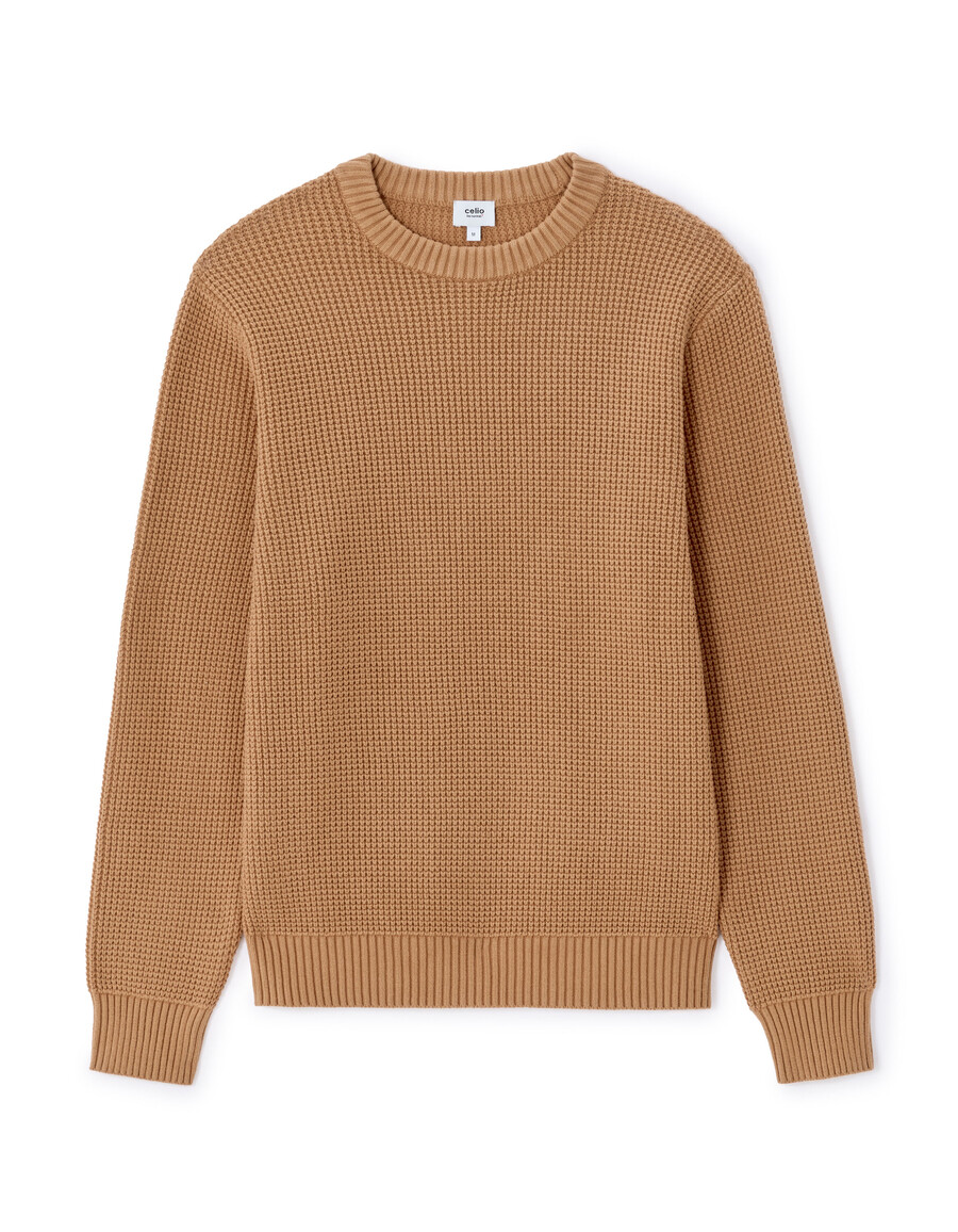 regular fit waffelstrickpullover mit rundhalsausschnitt aus baumwollmischgewebe