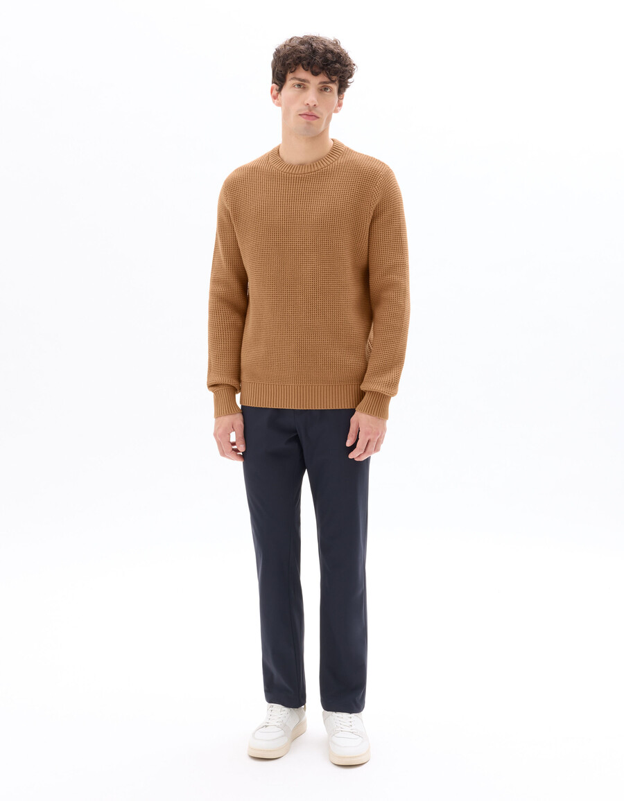 regular fit waffelstrickpullover mit rundhalsausschnitt aus baumwollmischgewebe