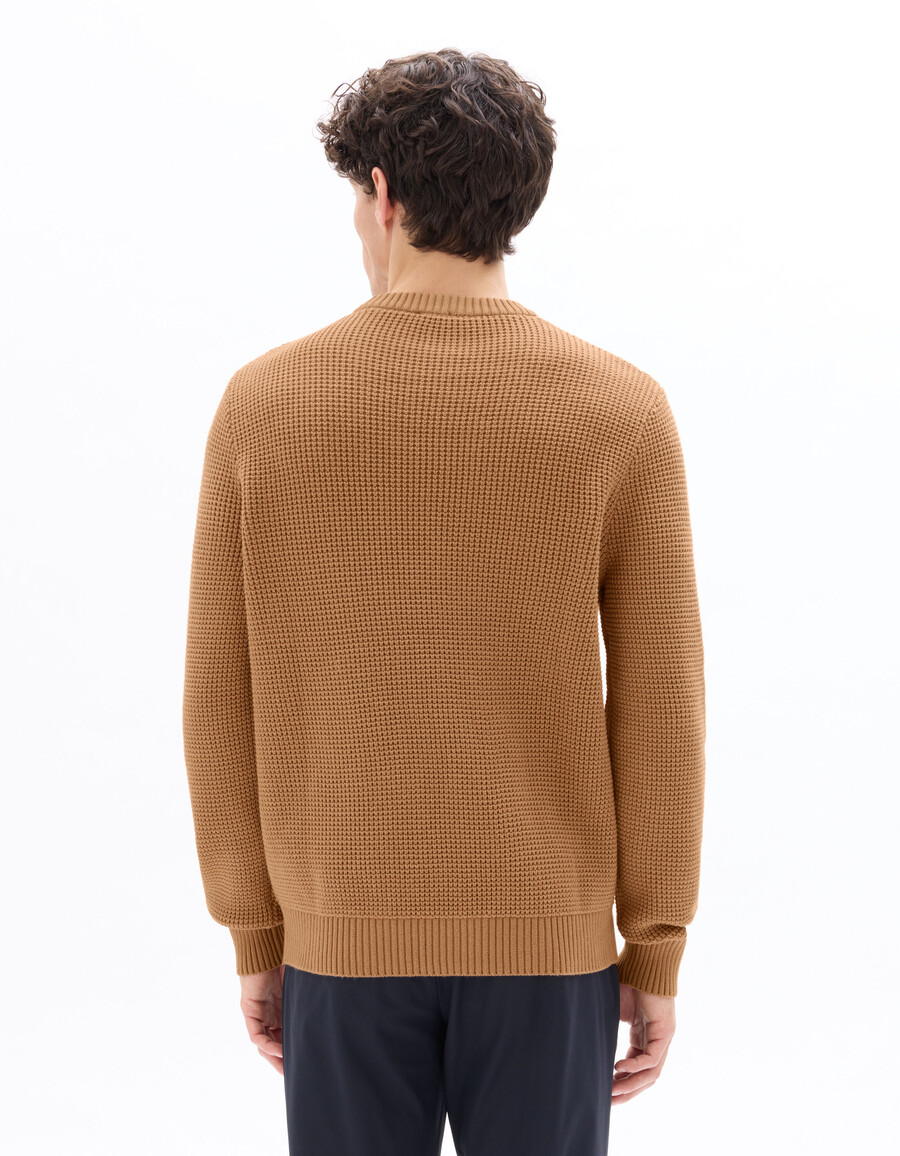 regular fit waffelstrickpullover mit rundhalsausschnitt aus baumwollmischgewebe