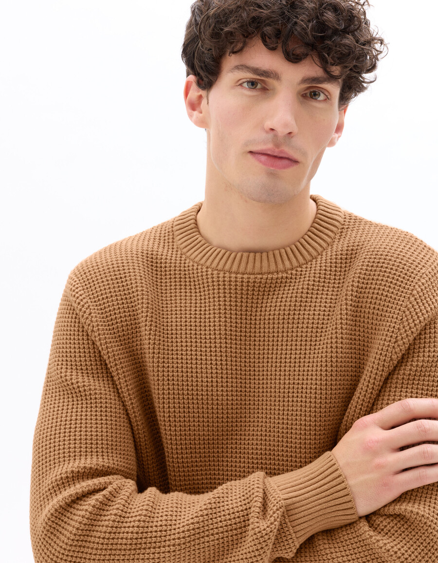 regular fit waffelstrickpullover mit rundhalsausschnitt aus baumwollmischgewebe