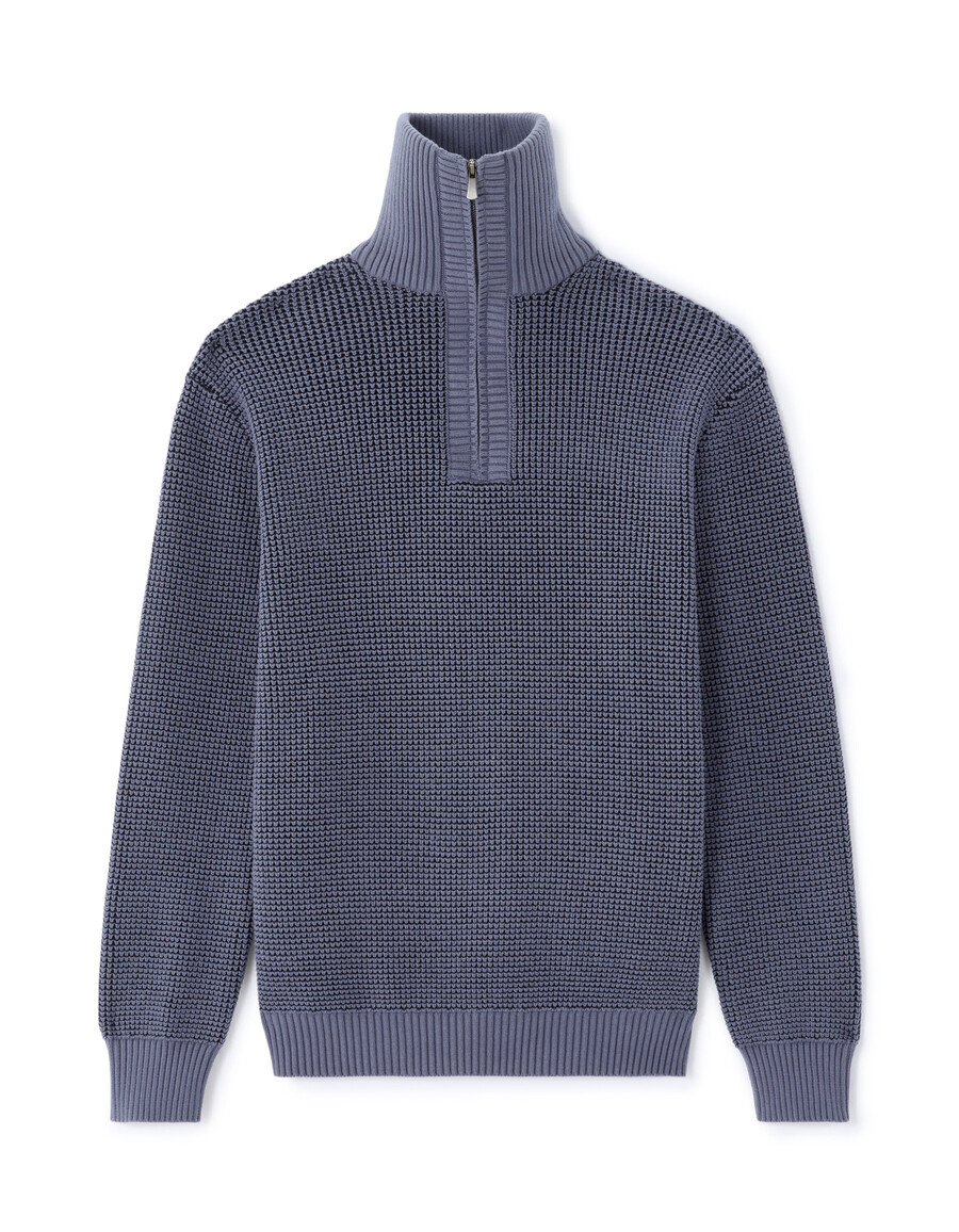 waffelstrickpullover mit reißverschluss am kragen und lockerer passform