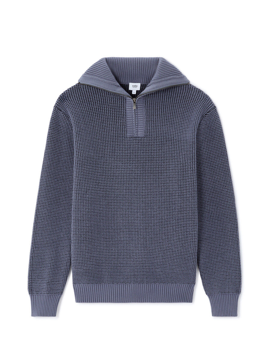 waffelstrickpullover mit reißverschluss am kragen und lockerer passform