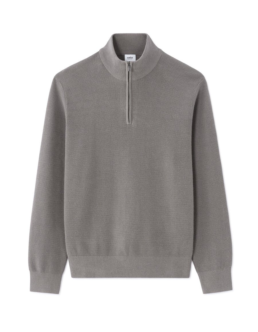 regular fit pullover mit reißverschluss am kragen aus mikrowaffelgewebe